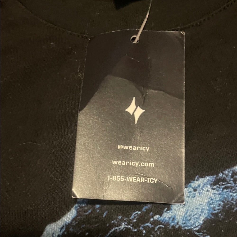 ICY Black Graphic T-Shirt with Blue and White Design - Picture 3 of 4
